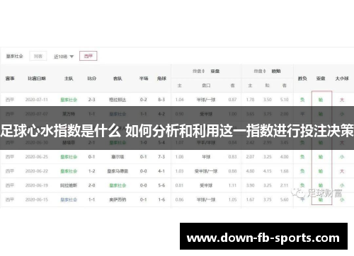 足球心水指数是什么 如何分析和利用这一指数进行投注决策 足球心水指数是什么 如何分析和利用这一指数进行投注决策
